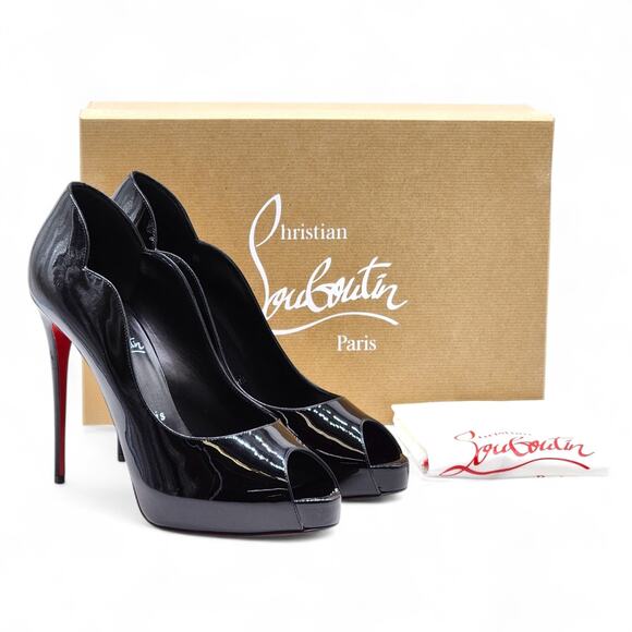 Christian Louboutin Hot Chick Alta Open Toe Leather Pumps Black EU 40 US 9.5 New - Picture 1 of 8